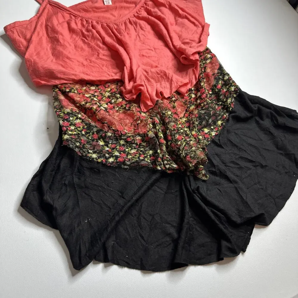 Vintage Y2K Bongo Floral Mesh Layered Cami Tank Top L Coquette Fairycore Pink